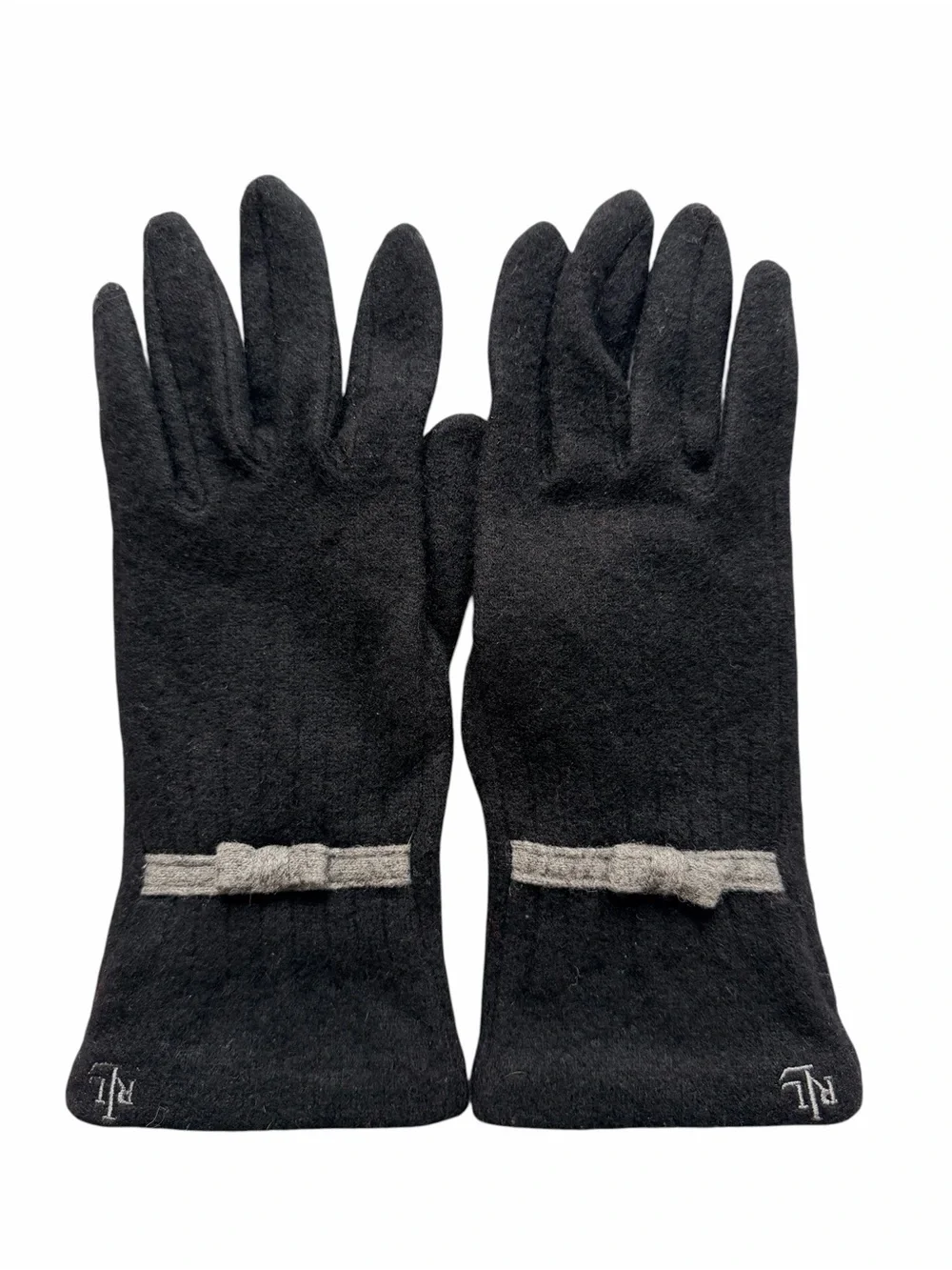 Lauren Ralph Lauren Black Gray Wool Blend Bow Gloves Women’s Size L